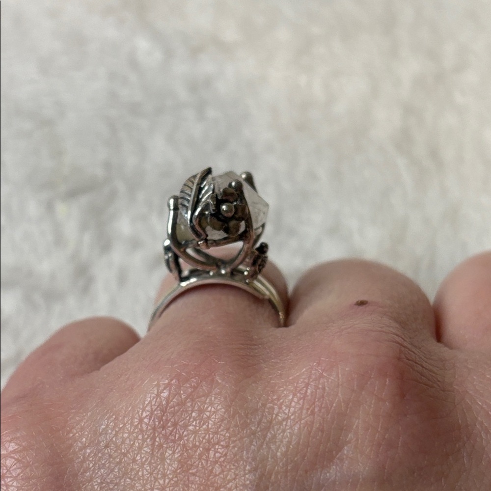 925 Genuine Herkimer Diamond Ring Sterling Silver Adjustable - Picture 6 of 9